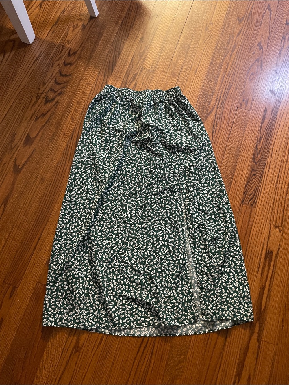 White and green floral maxi slit skirt